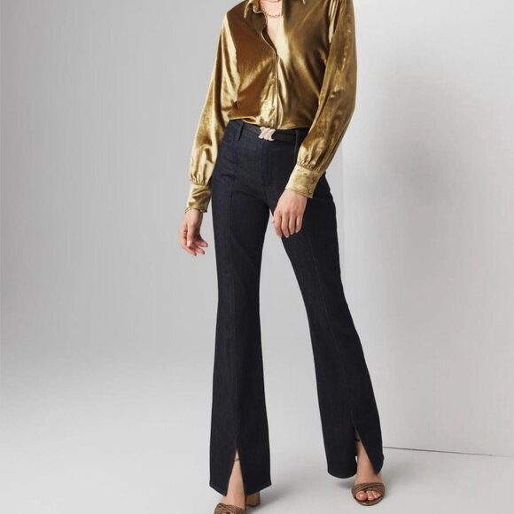 WHBM High-Rise Sculpt Skinny Flare Ankle-Slit Jeans – Midnight Rinse – Size 14 - Picture 1 of 5